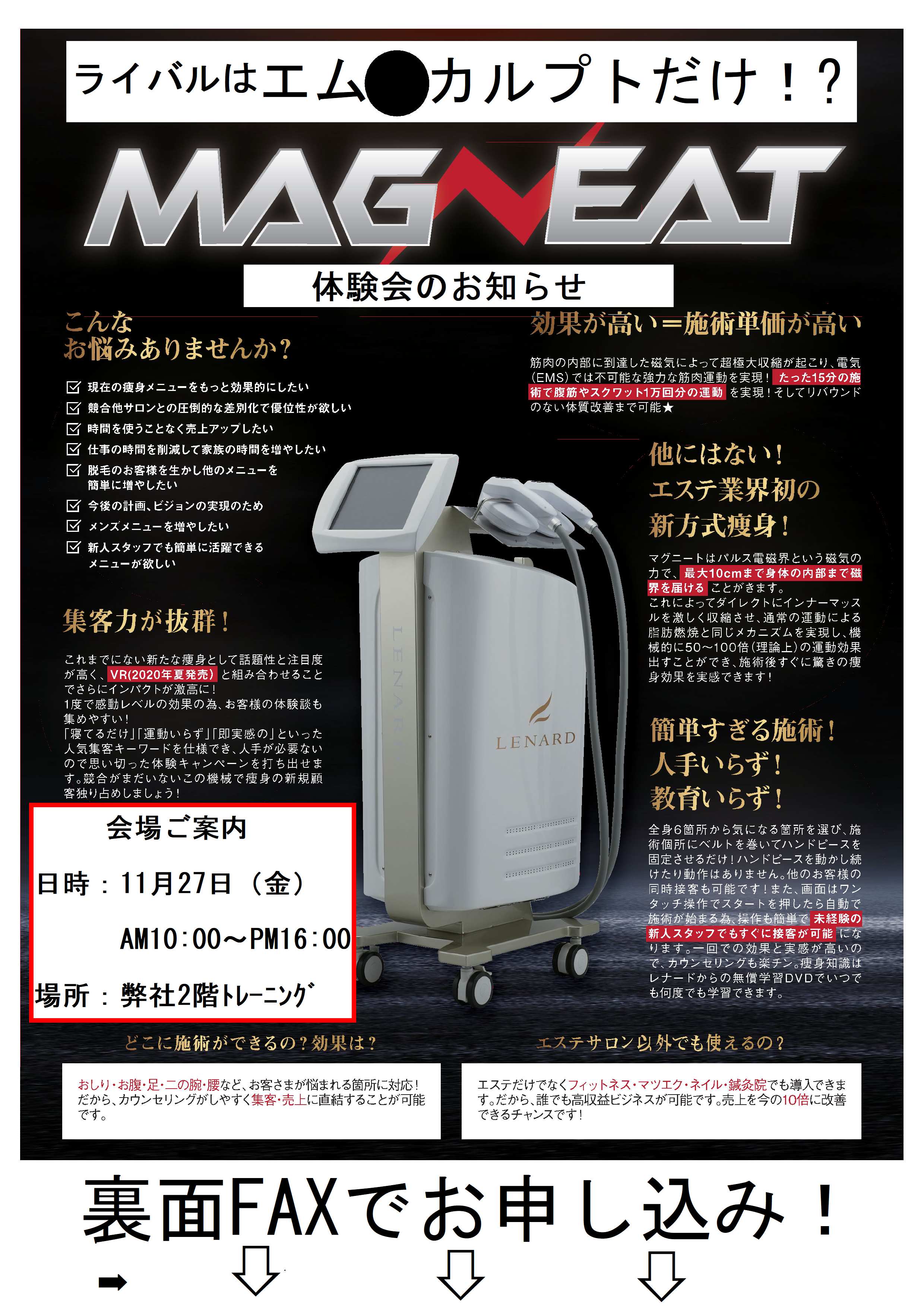 美容サロンなどの新コンテンツにいかがでしょうか？ 電磁パルス痩身トレーニングマシン MAGNEAT（マグニート） - その他